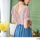 Lace-up Back Short Sleeve Top