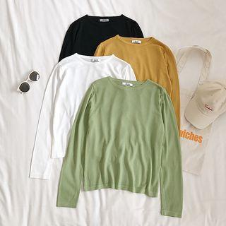 Long-sleeve Plain Round Neck Knit T-shirt