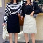 High-waist A-line Denim Midi Skirt