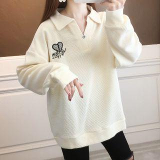 Collared Heart Embroidered Sweatshirt