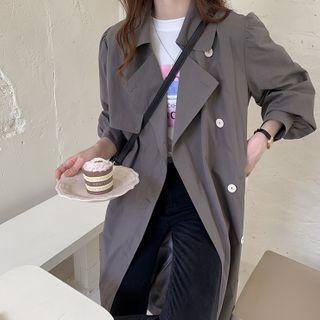 Tie-waist Double-breasted Jacket Gray - One Size