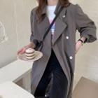 Tie-waist Double-breasted Jacket Gray - One Size