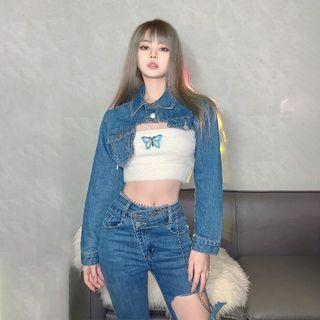 Denim Asymmetrical Cropped Jacket