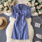 Ruched Puff-sleeve Dress Purple - One Size