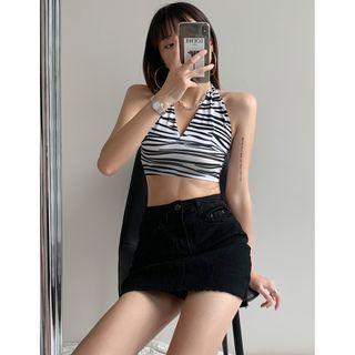 Zebra-print Cropped Halter Top