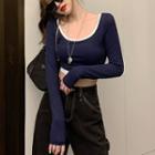 Long-sleeve Cropped T-shirt / Wide Leg Jeans