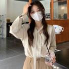 Long-sleeve V-neck Shirt Beige - One Size