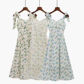 V-neck Embroider Floral A-line Dress