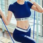 Lettering Short-sleeve Sports Cropped Top / Striped Yoga Pants
