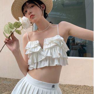 Ruffle Cropped Camisole Top White - One Size
