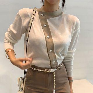 Contrast Trim Button-up Sweater