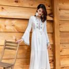 Long-sleeve Embroidered A-line Tunic Dress