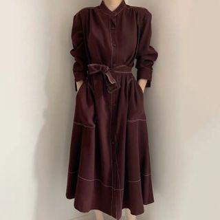 Contrast Stitching Midi Shirtdress