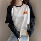 Long-sleeve Elbow-cutout Lettering T-shirt