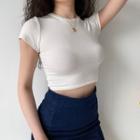 Cropped Plain Skinny Short-sleeve Top