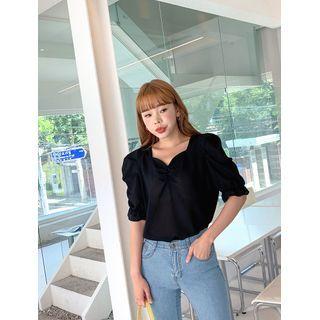 Plus Size Sweetheart-neck Puff-sleeve Blouse