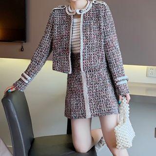Tweed Long-sleeve Jacket + Skirt