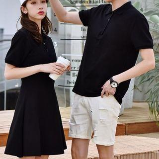 Couple Matching Plain Short-sleeve Dress / Plain Short-sleeve Top