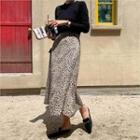 Zip-side Leopard Long Skirt