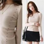 Button-trim Rib-knit Top