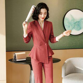 Ruffle Hem Blazer / Dress Pants / V-neck Blouse / Set