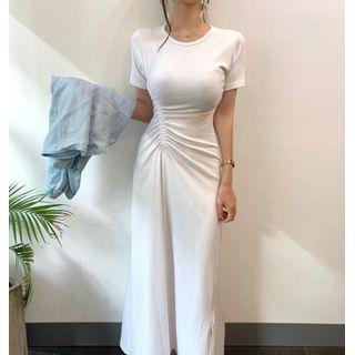 Plain Ruched Skinny Slit Knitted Dress