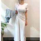 Plain Ruched Skinny Slit Knitted Dress