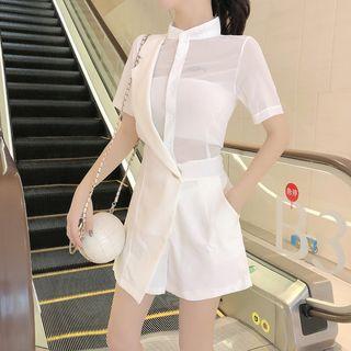 Mock Two-piece Plain Panel Mini Shorts