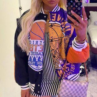 Long Sleeve Printed Loose-fit Bomber Jacket