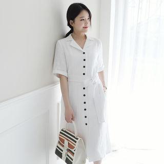 Short-sleeve Linen Shirtdress With Sash