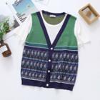 Short Sleeve Mock Two Piece Knit Cardigan Green - One Size