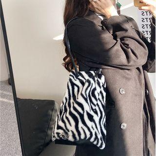 Zebra Print Fleece Bucket Bag