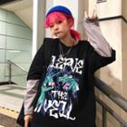 Elbow-sleeve Graphic Print T-shirt Black - One Size