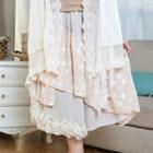 Lace-trim Floral Midi Skirt