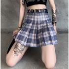 Set: Plaid Pleated A-line Skirt + Belt