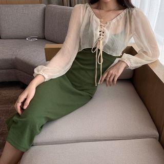 Lace-up Blouse / Midi Tank Dress