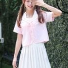 Short / Long-sleeve Sailor Collar Top / Mini Pleated Skirt / Cardigan / Set