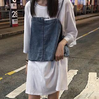 Elbow-sleeve T-shirt Dress / Spaghetti-strap Denim Top