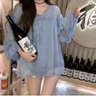 Set: Puff-sleeve Blouse + Camisole Top Blouse - Blue - One Size / Camisole Top - Blue - One Size