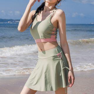 Set: Tankini Top + Lace-up Swim Skirt