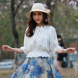 Frill Trim Elbow-sleeve Top