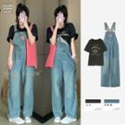 Elbow-sleeve Lettering T-shirt / Loose Fit Jumper Jeans