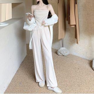 Asymmetrical Camisole Top / High Waist Wide Leg Pants / Cardigan