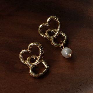 Asymmetrical Heart Drop Earring A867 - 1 Pair - Gold - One Size