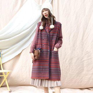 Double-breasted Striped Long Knit Vest