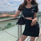 Cut Out Short-sleeve Sheath Mini Dress
