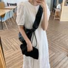 Short-sleeve Loose Fit Plain Dress White - One Size