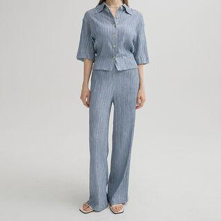 Crinkled Wide-leg Dress Pants Blue - One Size