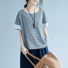 Lace Trim Plaid Short Sleeve T-shirt