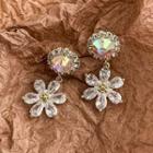 Flower Faux Crystal Dangle Earring 1 Pair - Gold - One Size